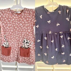 2-Pack H&M Toddler Dresses Cat & Unicorn Prints Organic Cotton 3–4T